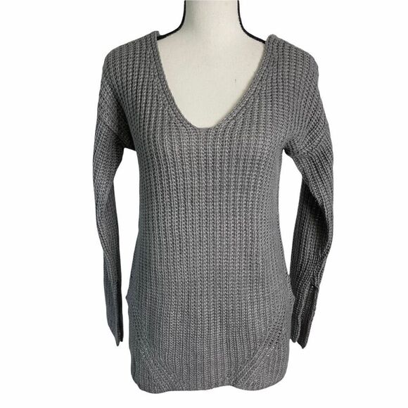 Pink Rose Gray V-Neck Tunic Sweater - Picture 1 of 11